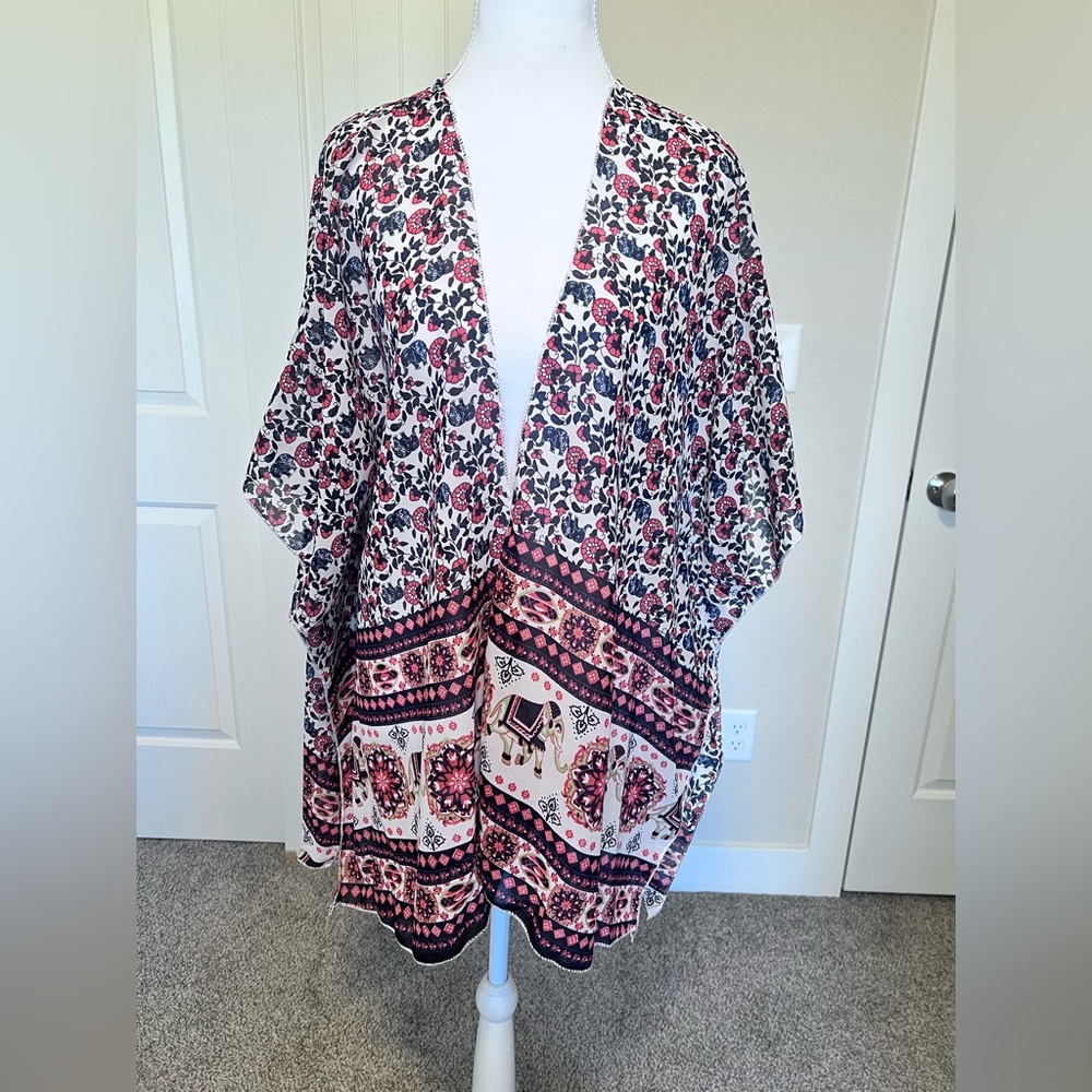 Live 4 Truth Elephants Floral Kimono Sz XL